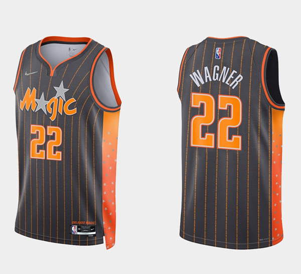 Men's Orlando Magic #22 Franz Wagner 2021 22 City Edition Black 75th Anniversary Stitched Swingman Jersey Men's Orlando Magic #22 Franz Wagner 2021 22 City Edition Black 75th Anniversary Stitched Swingman Jersey