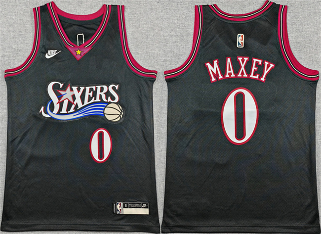 Youth Philadelphia 76ers #0 Tyrese Maxey Black 2025-26 Classic Edition Stitched Jersey Youth Philadelphia 76ers #0 Tyrese Maxey Black 2025-26 Classic Edition Stitched Jersey