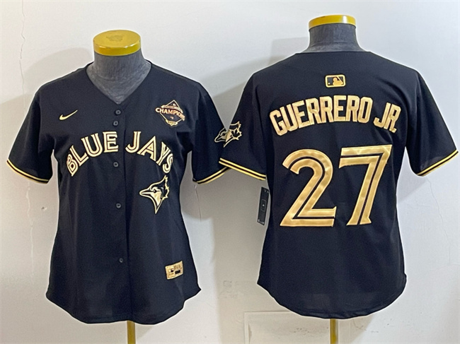 Youth Toronto Blue Jays #27 Vladimir Guerrero Jr. Black Gold 2025 American League Champions Limited Stitched Baseball Jersey Youth Toronto Blue Jays #27 Vladimir Guerrero Jr. Black Gold 2025 American League Champions Limited Stitched Baseball Jersey