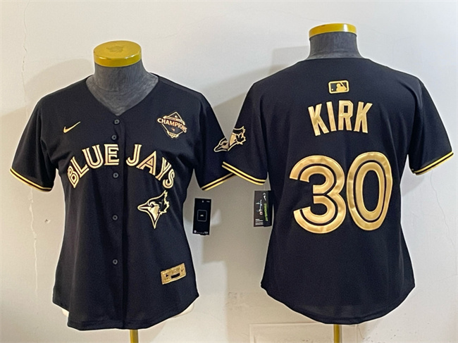 Women's Toronto Blue Jays #30 Alejandro Kirk Black Gold 2025 American League Champions Limited Stitched Baseball Jersey(Run Small) Women's Toronto Blue Jays #30 Alejandro Kirk Black Gold 2025 American League Champions Limited Stitched Baseball Jersey(Run Small)