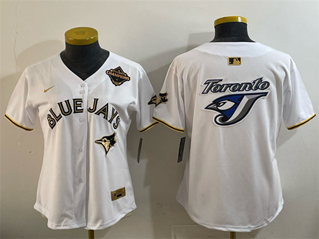 Youth Toronto Blue Jays Team Big Logo White Gold 2025 American League Champions Limited Stitched Baseball Jersey Youth Toronto Blue Jays Team Big Logo White Gold 2025 American League Champions Limited Stitched Baseball Jersey
