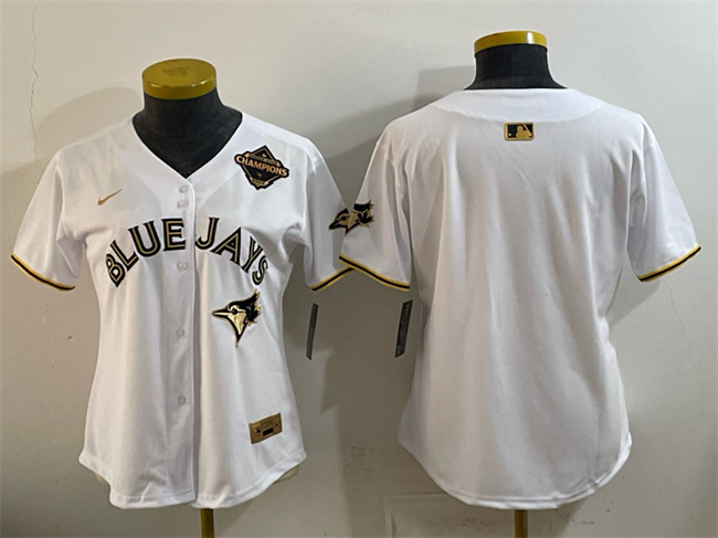 Youth Toronto Blue Jays Blank White Gold 2025 American League Champions Limited Stitched Baseball Jersey Youth Toronto Blue Jays Blank White Gold 2025 American League Champions Limited Stitched Baseball Jersey