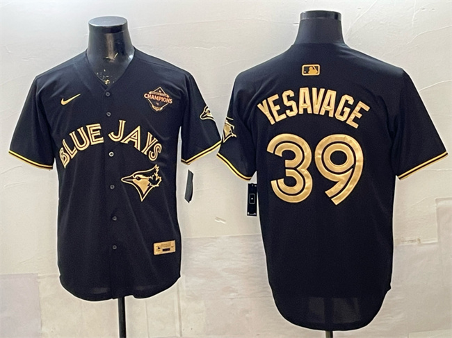 Men's Toronto Blue Jays #39 Trey Yesavage Black Gold 2025 American League Champions Limited Stitched Baseball Jersey Men's Toronto Blue Jays #39 Trey Yesavage Black Gold 2025 American League Champions Limited Stitched Baseball Jersey