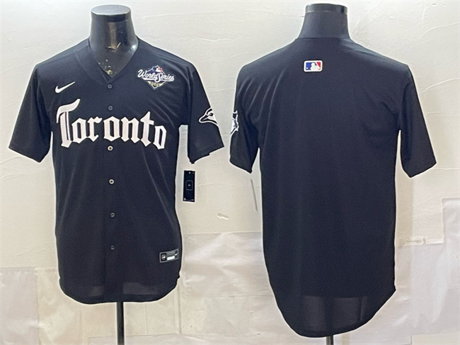 Men's Toronto Blue Jays Blank Black 2025 World Series Gothic North Edition Limited Stitched Baseball Jersey Men's Toronto Blue Jays Blank Black 2025 World Series Gothic North Edition Limited Stitched Baseball Jersey