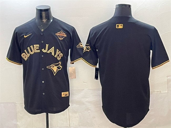 Men's Toronto Blue Jays Blank Black Gold 2025 American League Champions Limited Stitched Baseball Jersey Men's Toronto Blue Jays Blank Black Gold 2025 American League Champions Limited Stitched Baseball Jersey