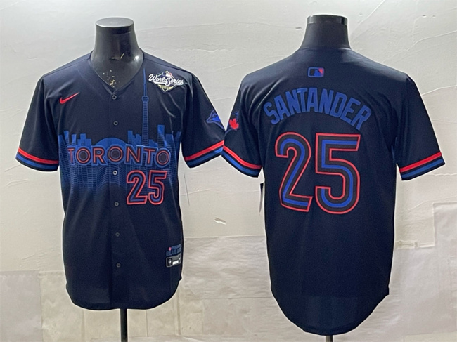 Men's Toronto Blue Jays #25 Anthony Santander Navy 2025 World Series City Connect Limited Stitched Baseball Jersey Men's Toronto Blue Jays #25 Anthony Santander Navy 2025 World Series City Connect Limited Stitched Baseball Jersey