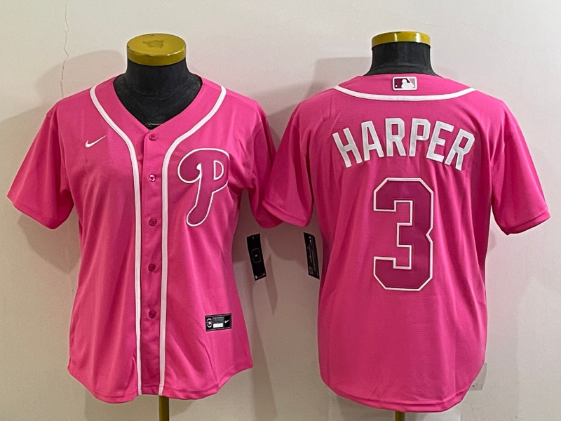Women's Philadelphia Phillies Active Player Custom Pink Stitched Baseball Jersey(Run Small)