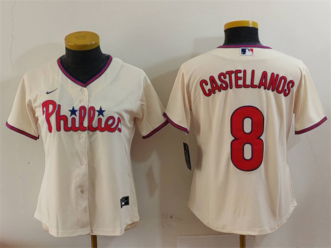 Women's Philadelphia Phillies #8 Nick Castellanos Cream Cool Base Stitched Baseball Jersey(Run Small) Women's Philadelphia Phillies #8 Nick Castellanos Cream Cool Base Stitched Baseball Jersey(Run Small)