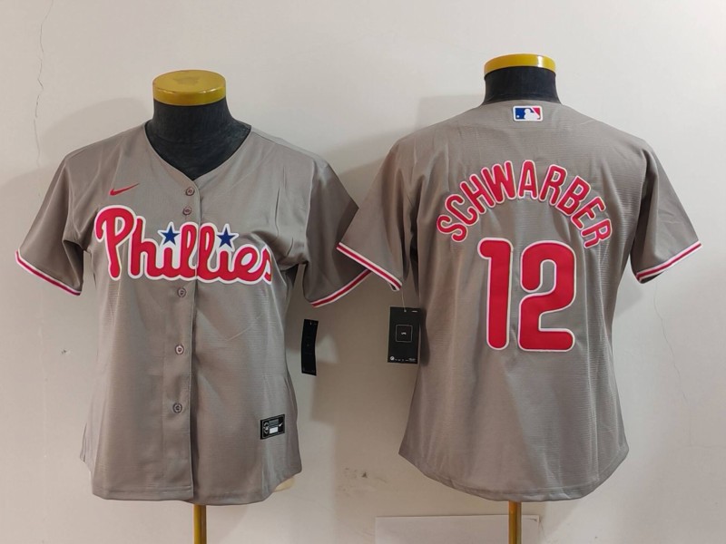 Women's Philadelphia Phillies #12 Kyle Schwarber Grey Cool Base Stitched Baseball Jersey(Run Small) Women's Philadelphia Phillies #12 Kyle Schwarber Grey Cool Base Stitched Baseball Jersey(Run Small)