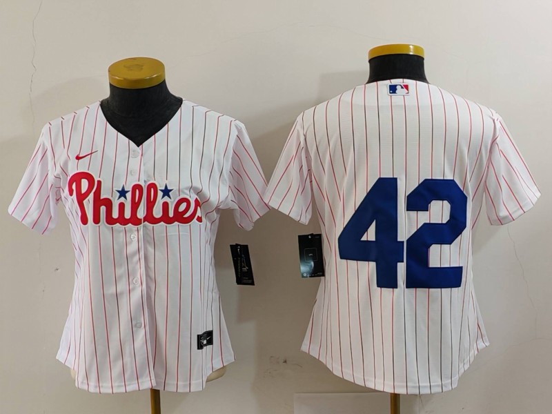 Women's Philadelphia Phillies #42 Jackie Robinson White Stitched Baseball Jersey(Run Small) Women's Philadelphia Phillies #42 Jackie Robinson White Stitched Baseball Jersey(Run Small)