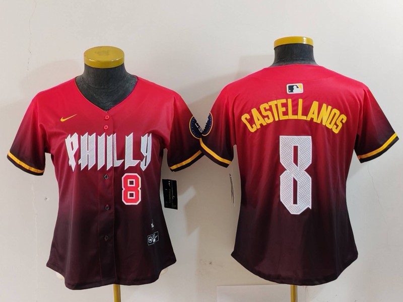 Women's Philadelphia Phillies #8 Nick Castellanos Red 2024 City Connect Limited Stitched Baseball Jersey 6 Women's Philadelphia Phillies #8 Nick Castellanos Red 2024 City Connect Limited Stitched Baseball Jersey 6
