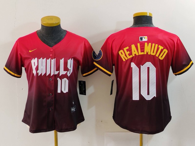 Women's Philadelphia Phillies #10 J.T. Realmuto Red 2024 City Connect Limited Stitched Baseball Jersey 3 Women's Philadelphia Phillies #10 J.T. Realmuto Red 2024 City Connect Limited Stitched Baseball Jersey 3