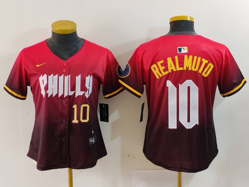 Women's Philadelphia Phillies #10 J.T. Realmuto Red 2024 City Connect Limited Stitched Baseball Jersey 2 Women's Philadelphia Phillies #10 J.T. Realmuto Red 2024 City Connect Limited Stitched Baseball Jersey 2