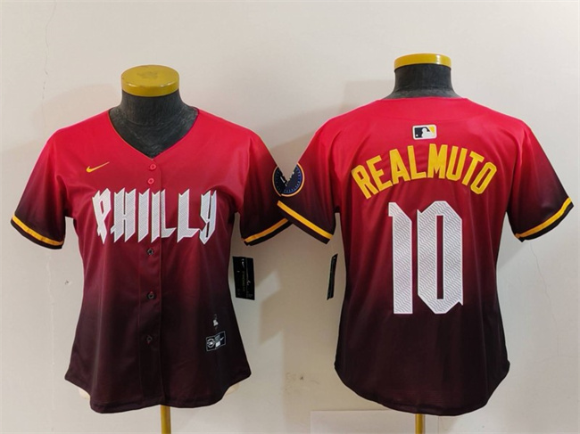 Women's Philadelphia Phillies #10 J.T. Realmuto Red 2024 City Connect Limited Stitched Baseball Jersey Women's Philadelphia Phillies #10 J.T. Realmuto Red 2024 City Connect Limited Stitched Baseball Jersey