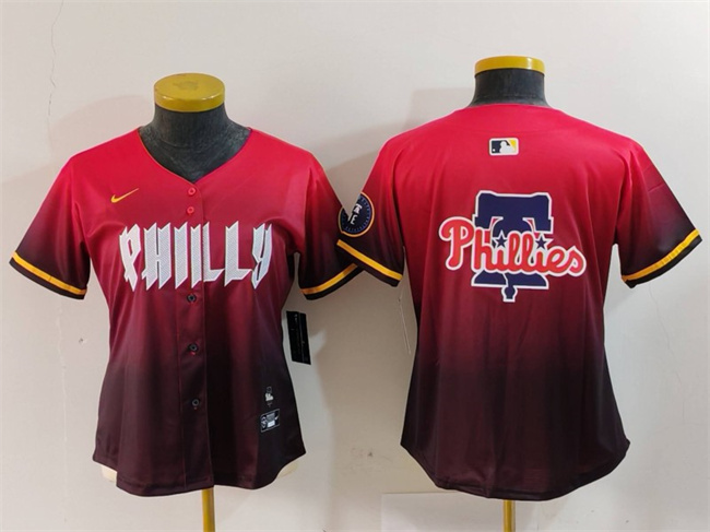 Women's Philadelphia Phillies Team Big Logo Red 2024 City Connect Limited Stitched Baseball JerseyS Women's Philadelphia Phillies Team Big Logo Red 2024 City Connect Limited Stitched Baseball JerseyS