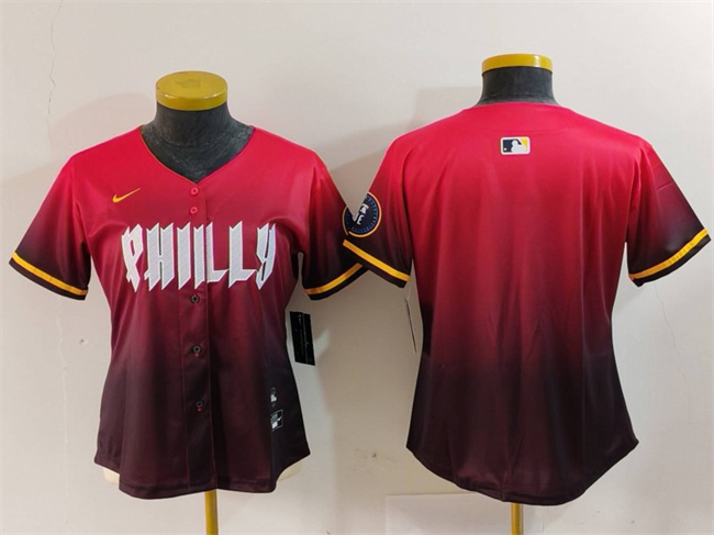 Women's Philadelphia Phillies Blank Red 2024 City Connect Limited Stitched Baseball Jersey Women's Philadelphia Phillies Blank Red 2024 City Connect Limited Stitched Baseball Jersey