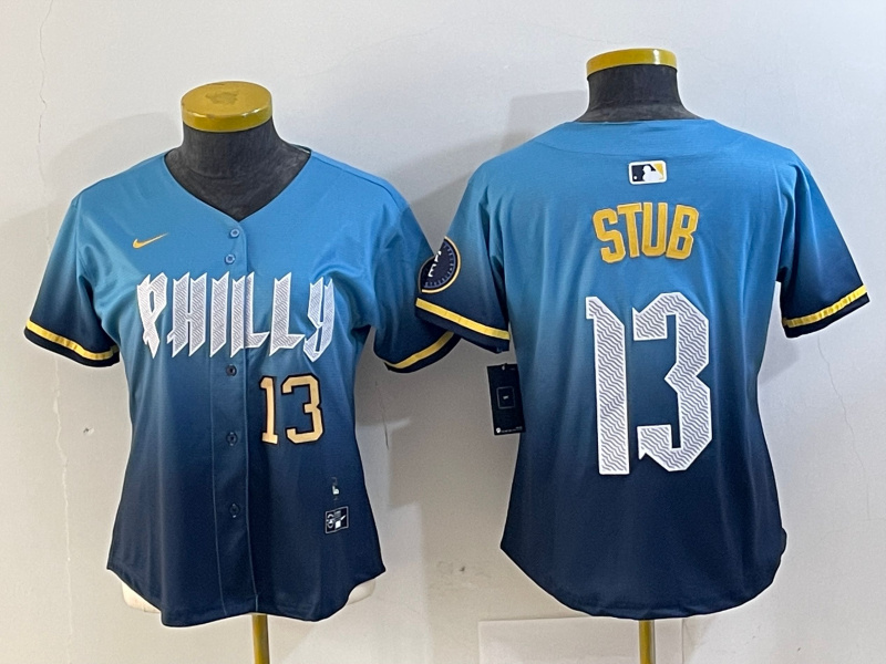 Women's Philadelphia Phillies #13 Stub Blue 2024 City Connect Limited Stitched Baseball Jerseys 1 Women's Philadelphia Phillies #13 Stub Blue 2024 City Connect Limited Stitched Baseball Jerseys 1