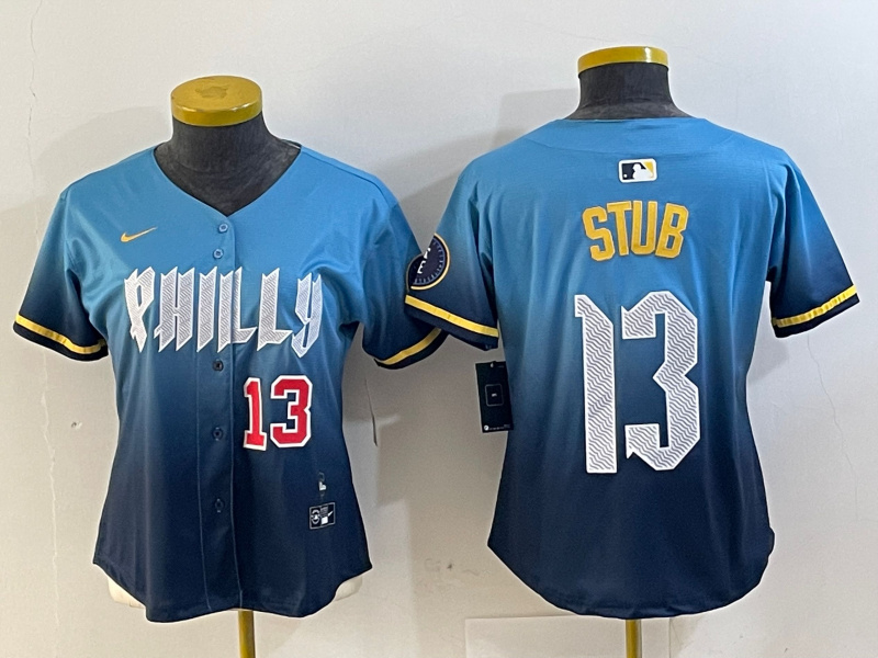 Women's Philadelphia Phillies #13 Stub Blue 2024 City Connect Limited Stitched Baseball Jersey 1 Women's Philadelphia Phillies #13 Stub Blue 2024 City Connect Limited Stitched Baseball Jersey 1