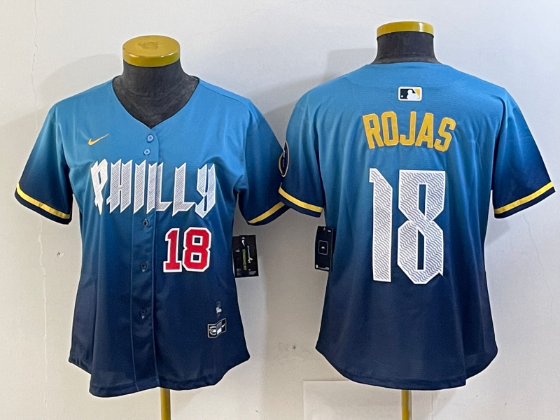 Women Philadelphia Phillies #18 Johan Rojas Blue 2024 City Connect Limited Stitched jerseys 2 Women Philadelphia Phillies #18 Johan Rojas Blue 2024 City Connect Limited Stitched jerseys 2