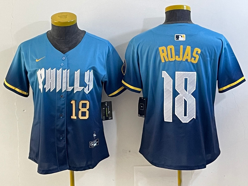 Women Philadelphia Phillies #18 Johan Rojas Blue 2024 City Connect Limited Stitched jerseys 1 Women Philadelphia Phillies #18 Johan Rojas Blue 2024 City Connect Limited Stitched jerseys 1