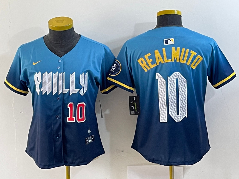 Women Philadelphia Phillies #10 J.T. Realmuto Blue 2024 City Connect Limited Stitched Baseball Jersey 8 Women Philadelphia Phillies #10 J.T. Realmuto Blue 2024 City Connect Limited Stitched Baseball Jersey 8
