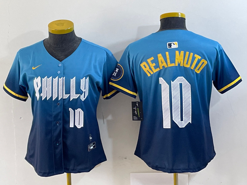 Women Philadelphia Phillies #10 J.T. Realmuto Blue 2024 City Connect Limited Stitched Baseball Jersey 6 Women Philadelphia Phillies #10 J.T. Realmuto Blue 2024 City Connect Limited Stitched Baseball Jersey 6