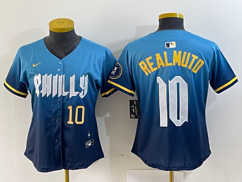 Women Philadelphia Phillies #10 J.T. Realmuto Blue 2024 City Connect Limited Stitched Baseball Jersey 5 Women Philadelphia Phillies #10 J.T. Realmuto Blue 2024 City Connect Limited Stitched Baseball Jersey 5