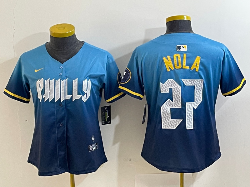 Women's Philadelphia Phillies #27 Aaron Nola Blue 2024 City Connect Limited Stitched Baseball Jersey 4 Women's Philadelphia Phillies #27 Aaron Nola Blue 2024 City Connect Limited Stitched Baseball Jersey 4