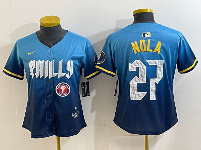Women's Philadelphia Phillies #27 Aaron Nola Blue 2024 City Connect Limited Stitched Baseball Jersey 3 Women's Philadelphia Phillies #27 Aaron Nola Blue 2024 City Connect Limited Stitched Baseball Jersey 3