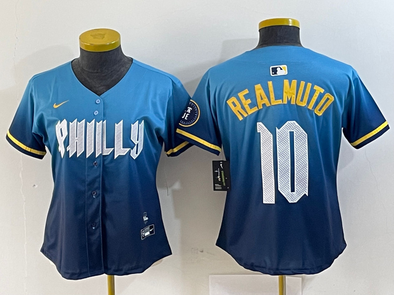 women Philadelphia Phillies #10 J.T. Realmuto Blue 2024 City Connect Limited Stitched Baseball Jersey women Philadelphia Phillies #10 J.T. Realmuto Blue 2024 City Connect Limited Stitched Baseball Jersey