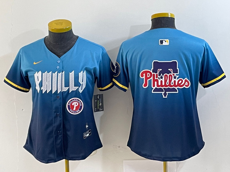 Women Philadelphia Phillies Team Big Logo Blue 2024 City Connect Limited Stitched Baseball Jersey 8 Women Philadelphia Phillies Team Big Logo Blue 2024 City Connect Limited Stitched Baseball Jersey 8