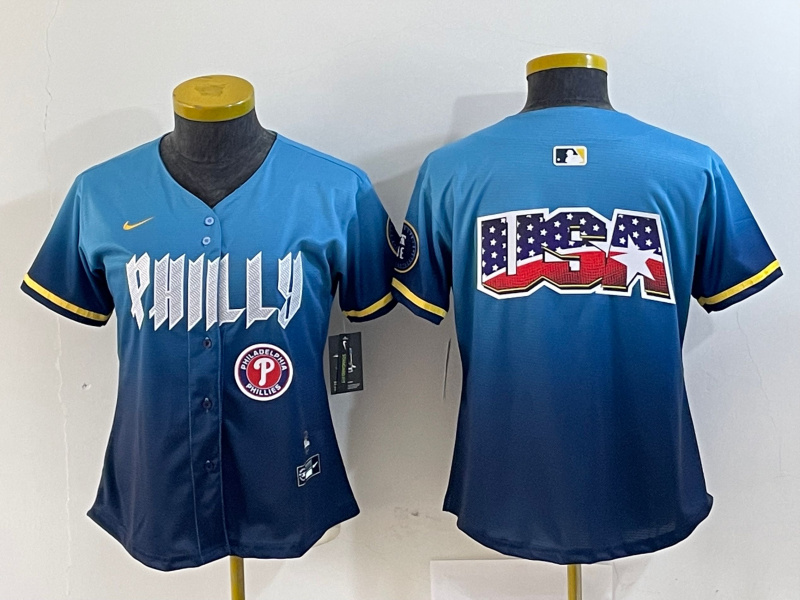 Women Philadelphia Phillies Team Big Logo Blue 2024 City Connect Limited Stitched Baseball Jersey 2 Women Philadelphia Phillies Team Big Logo Blue 2024 City Connect Limited Stitched Baseball Jersey 2