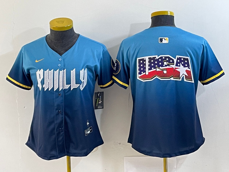Women Philadelphia Phillies Team Big Logo Blue 2024 City Connect Limited Stitched Baseball Jersey 1 Women Philadelphia Phillies Team Big Logo Blue 2024 City Connect Limited Stitched Baseball Jersey 1