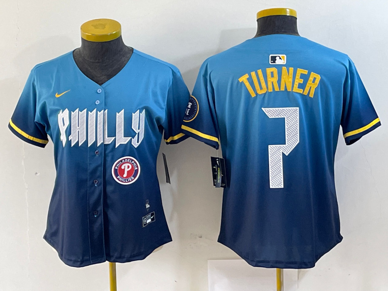 Women Philadelphia Phillies #7 Trea Turner Blue 2024 City Connect Limited Stitched Jersey 5 Women Philadelphia Phillies #7 Trea Turner Blue 2024 City Connect Limited Stitched Jersey 5