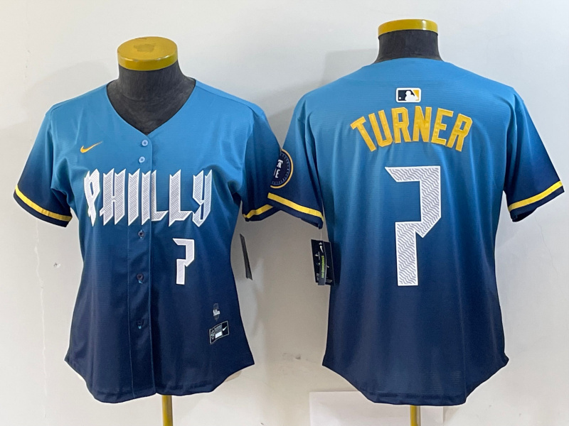 Women Philadelphia Phillies #7 Trea Turner Blue 2024 City Connect Limited Stitched Jersey 2 Women Philadelphia Phillies #7 Trea Turner Blue 2024 City Connect Limited Stitched Jersey 2