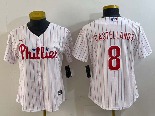 Women's Philadelphia Phillies #8 Nick Castellanos White Stitched Baseball Jersey(Run Small) Women's Philadelphia Phillies #8 Nick Castellanos White Stitched Baseball Jersey(Run Small)