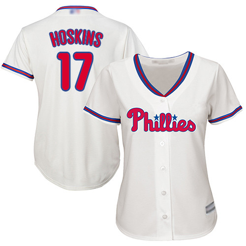 Phillies #17 Rhys Hoskins Cream Alternate Women's Stitched Baseball Jersey Phillies #17 Rhys Hoskins Cream Alternate Women's Stitched Baseball Jersey