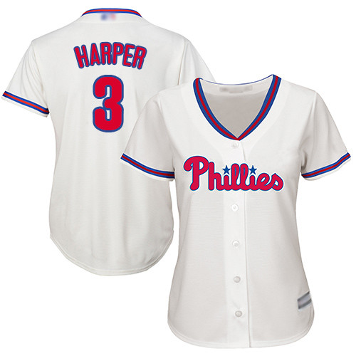 Phillies #3 Bryce Harper Cream Alternate Women's Stitched Baseball Jersey Phillies #3 Bryce Harper Cream Alternate Women's Stitched Baseball Jersey