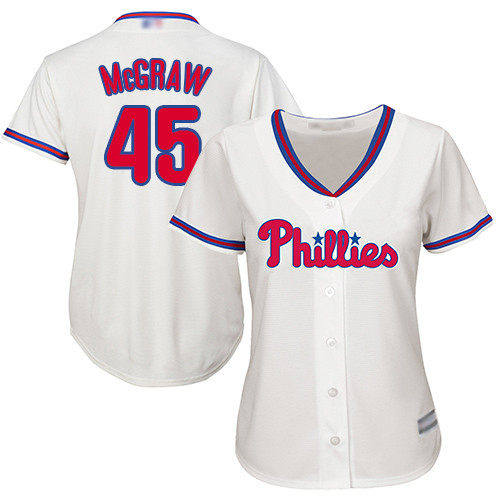 Phillies #45 Tug McGraw Cream Alternate Women's Stitched Baseball Jersey Phillies #45 Tug McGraw Cream Alternate Women's Stitched Baseball Jersey