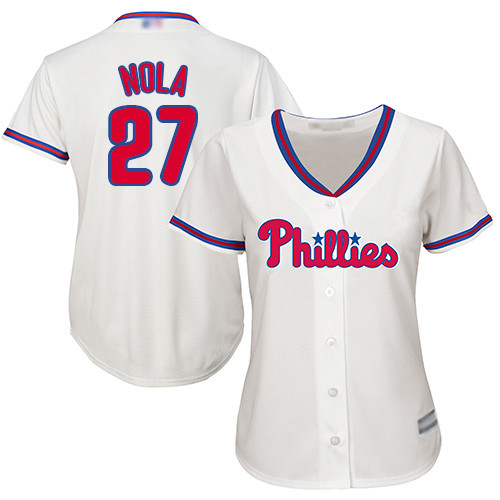 Phillies #27 Aaron Nola Cream Alternate Women's Stitched Baseball Jersey Phillies #27 Aaron Nola Cream Alternate Women's Stitched Baseball Jersey
