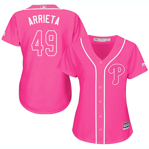 Phillies #49 Jake Arrieta Pink Fashion Women's Stitched MLB Jersey Phillies #49 Jake Arrieta Pink Fashion Women's Stitched MLB Jersey