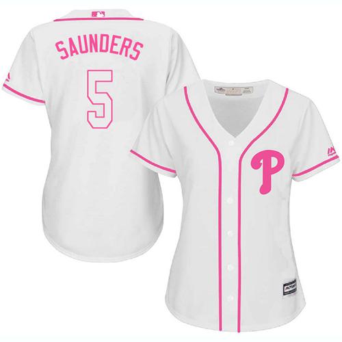 Phillies #5 Michael Saunders White Pink Fashion Women's Stitched MLB Jersey Phillies #5 Michael Saunders White Pink Fashion Women's Stitched MLB Jersey