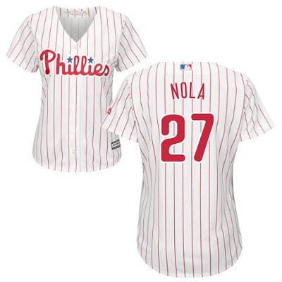Phillies #27 Aaron Nola White(Red Strip) Home Women's Stitched MLB Jersey Phillies #27 Aaron Nola White(Red Strip) Home Women's Stitched MLB Jersey