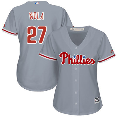Phillies #27 Aaron Nola Grey Road Women's Stitched MLB Jersey Phillies #27 Aaron Nola Grey Road Women's Stitched MLB Jersey
