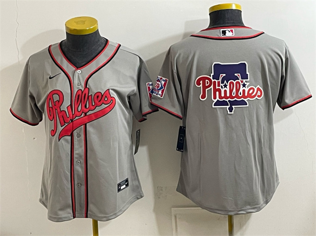 Women's Philadelphia Phillies Team Big Logo Gray 2026 Field of Dreams Stadium Stitched Baseball Jersey(Run Small) Women's Philadelphia Phillies Team Big Logo Gray 2026 Field of Dreams Stadium Stitched Baseball Jersey(Run Small)