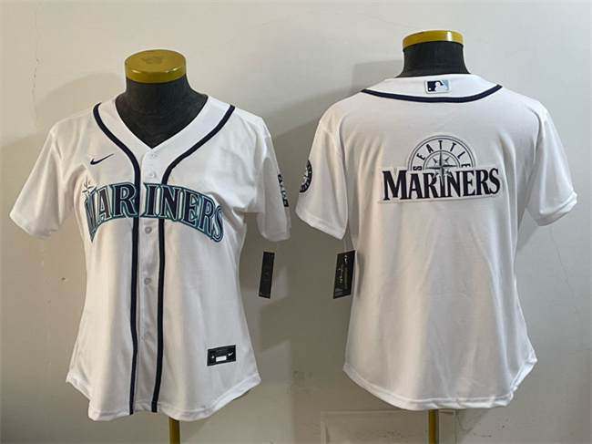 Women's Seattle Mariners Team Big Logo White Cool Base Stitched Baseball Jersey(Run Small) Women's Seattle Mariners Team Big Logo White Cool Base Stitched Baseball Jersey(Run Small)