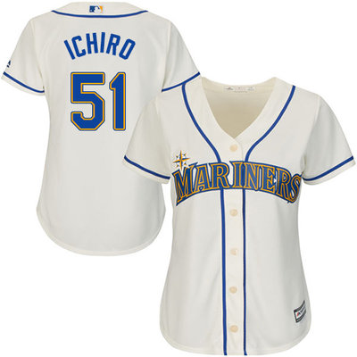 Mariners #51 Ichiro Suzuki Cream Alternate Women's Stitched MLB Jersey Mariners #51 Ichiro Suzuki Cream Alternate Women's Stitched MLB Jersey
