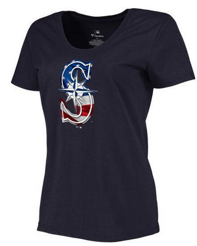 Women's Seattle Mariners USA Flag Fashion T-Shirt Navy Blue Women's Seattle Mariners USA Flag Fashion T-Shirt Navy Blue