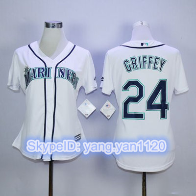 Mariners #24 Ken Griffey White Women's Fashion Stitched MLB Jersey Mariners #24 Ken Griffey White Women's Fashion Stitched MLB Jersey