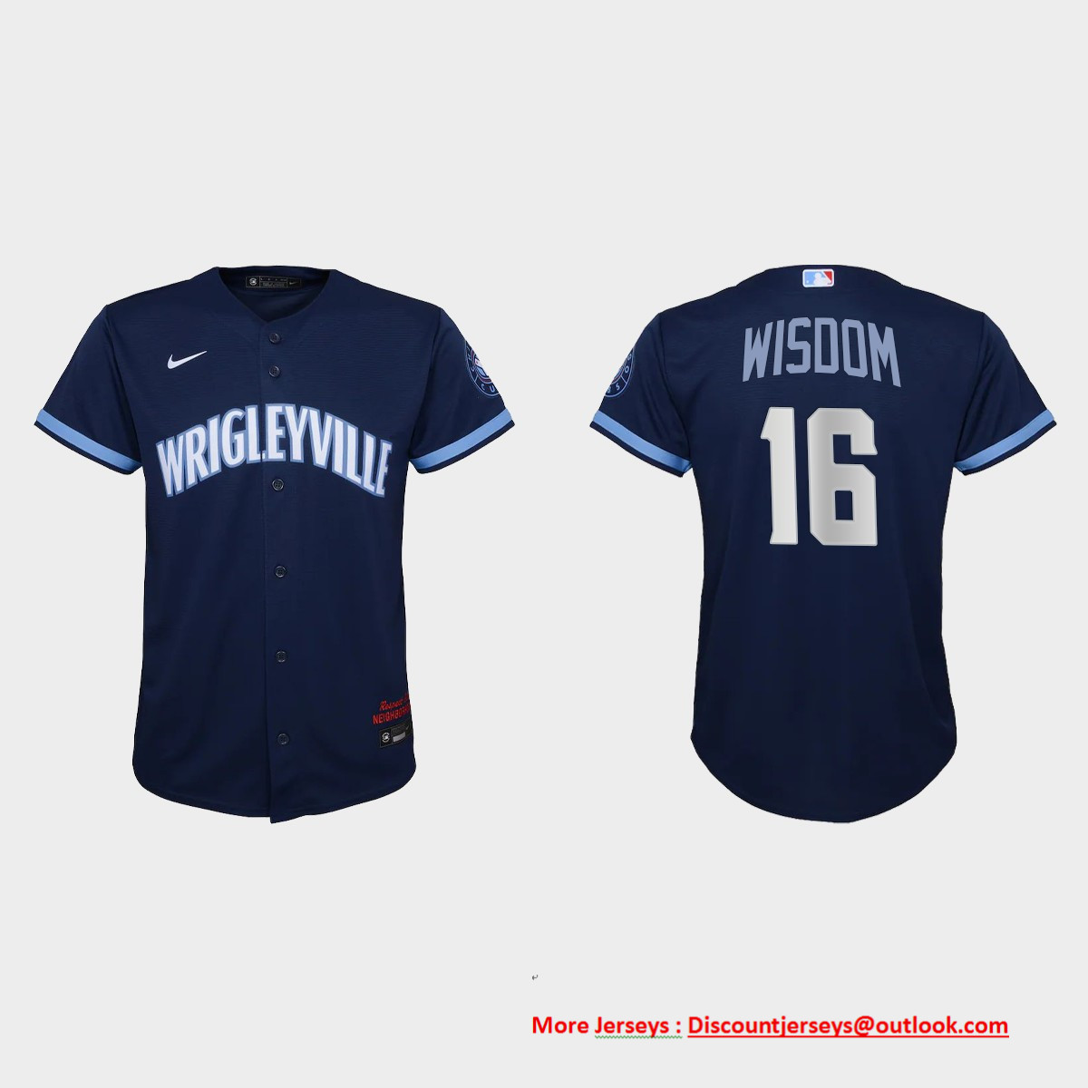 Chicago Cubs #16 Patrick Wisdom Youth Nike 2021 City Connect Navy MLB Jersey